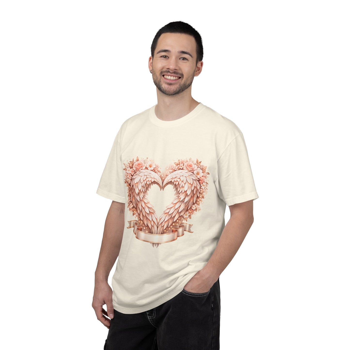 Angel Wing Heart T-Shirt — Floral Ribbon Love Graphic Tee