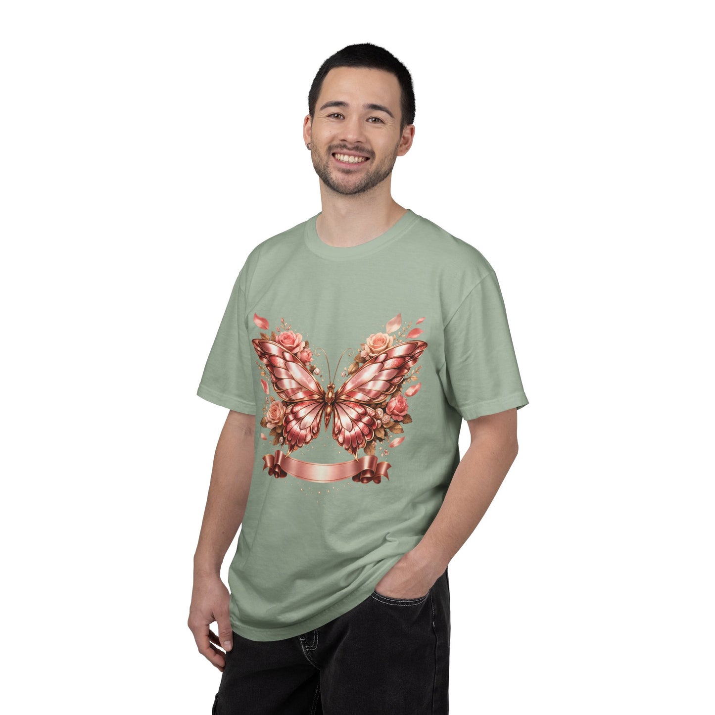 Rose Gold Butterfly T-Shirt — Floral Ribbon Graphic Tee
