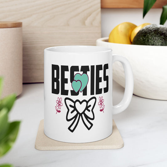 Besties Heart Doodle Mug | Ceramic Coffee Cup, Friendship Design