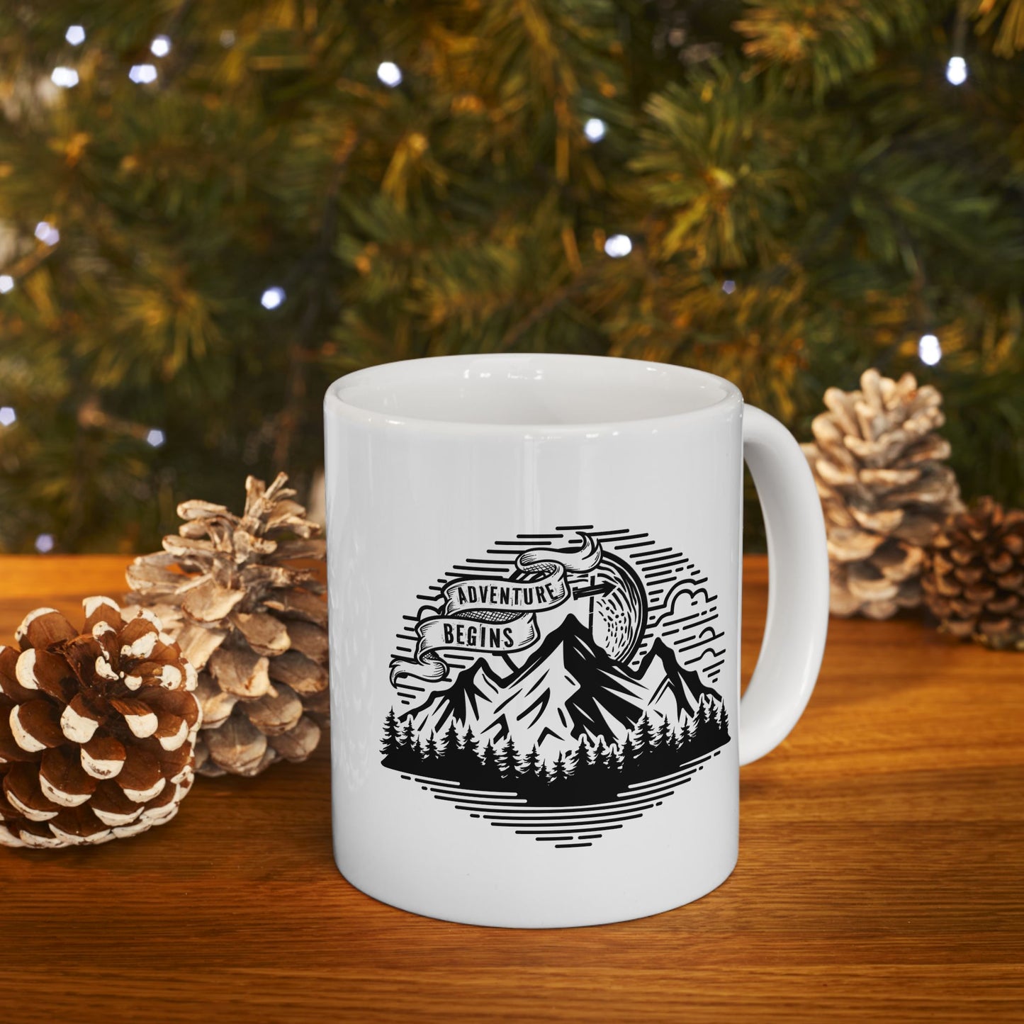 Mountain Landscape Mug | Retro Sunrise Forest Silhouette