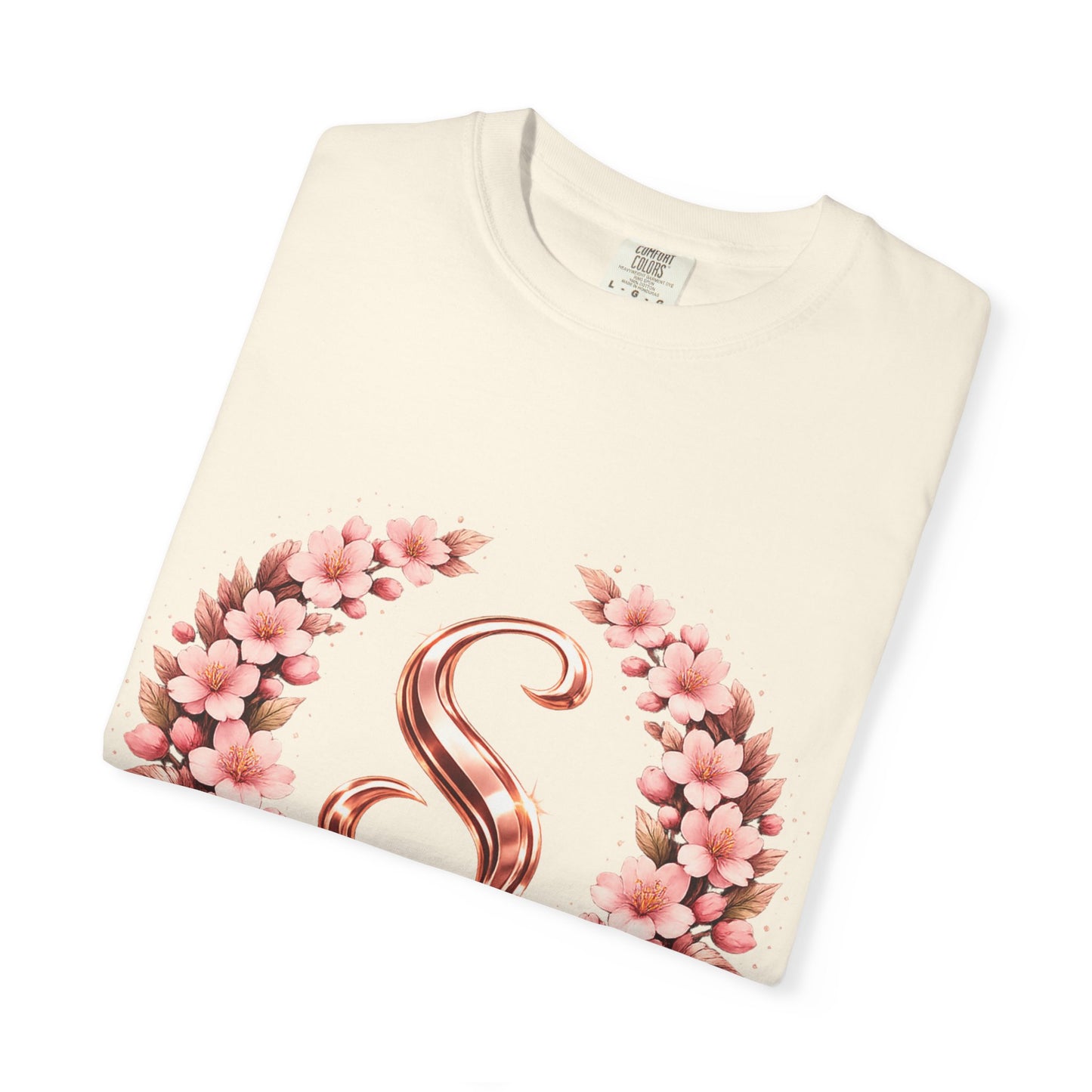Floral Monogram 'S' T-Shirt — Rose Gold Wreath Tee