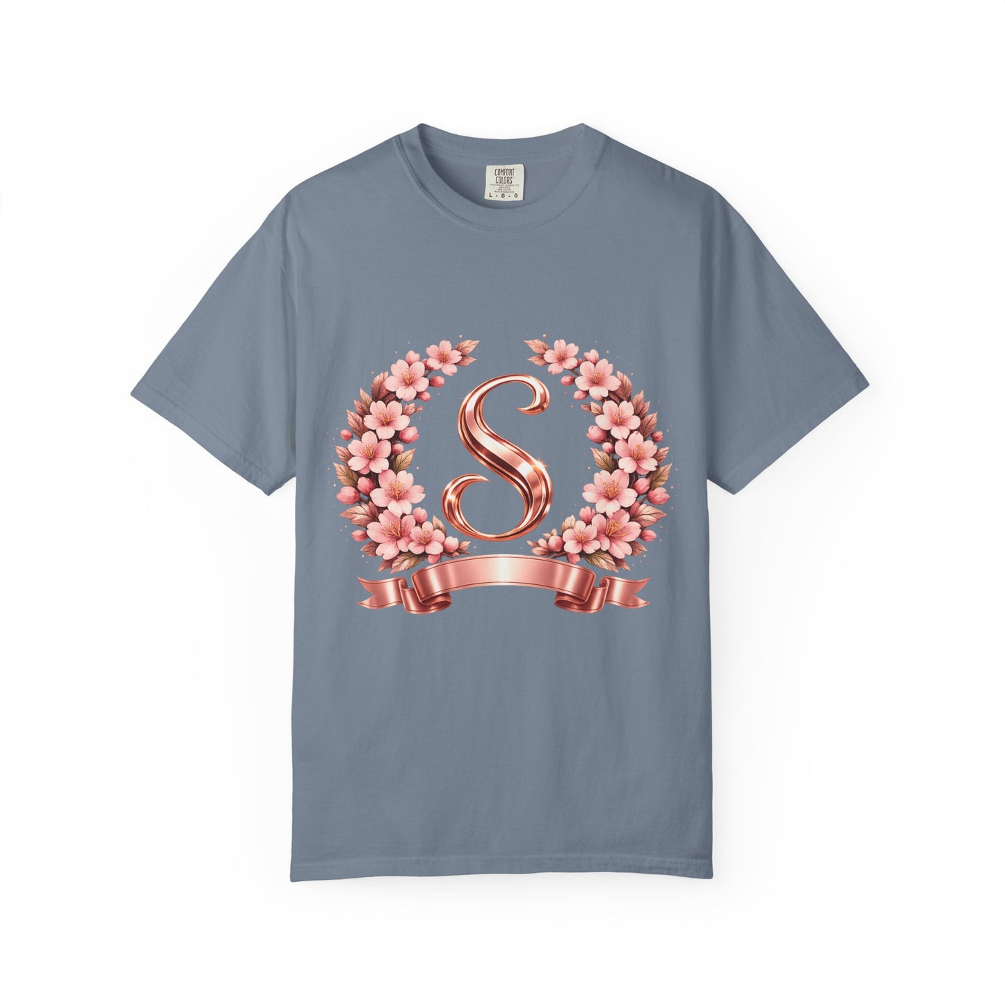 Floral Monogram 'S' T-Shirt — Rose Gold Wreath Tee