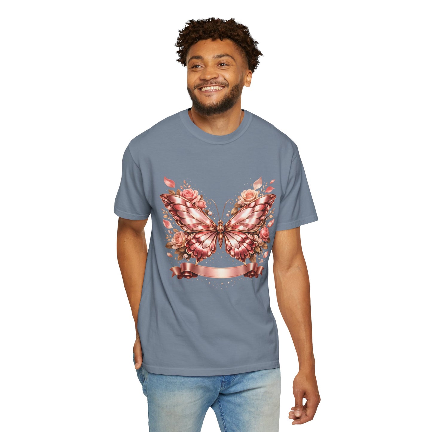 Rose Gold Butterfly T-Shirt — Floral Ribbon Graphic Tee
