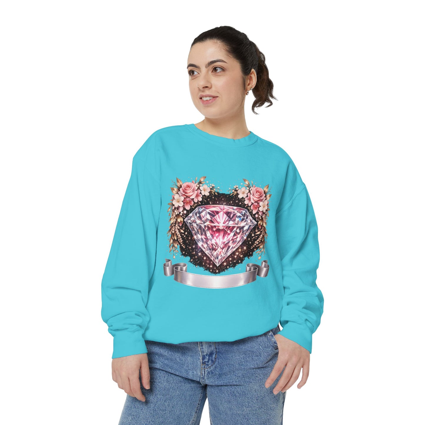 Diamond Floral Sweatshirt — Pink Gem Graphic Crewneck
