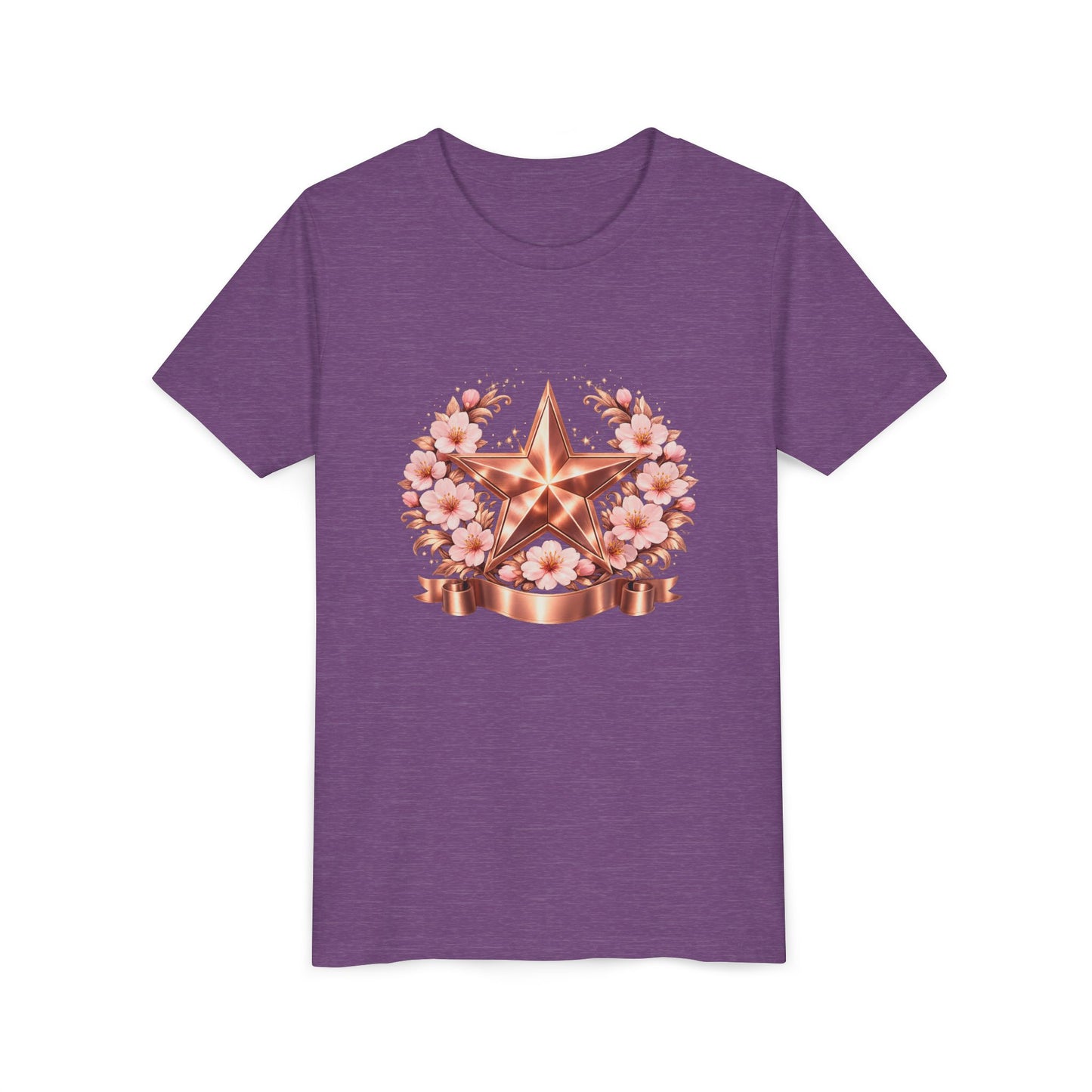 Youth Tee — Rose Gold Star with Cherry Blossom Wreath