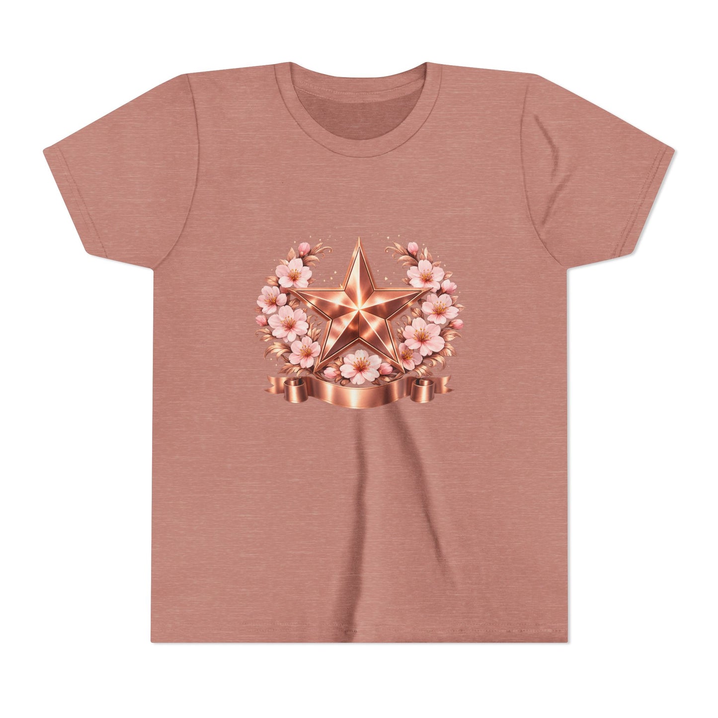 Youth Tee — Rose Gold Star with Cherry Blossom Wreath