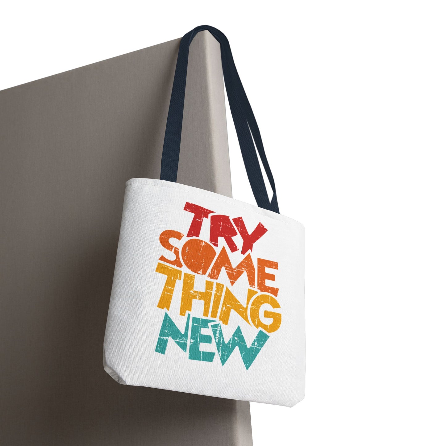 Try Something New Tote Bag | Colorful Retro Typography, Reversible Print