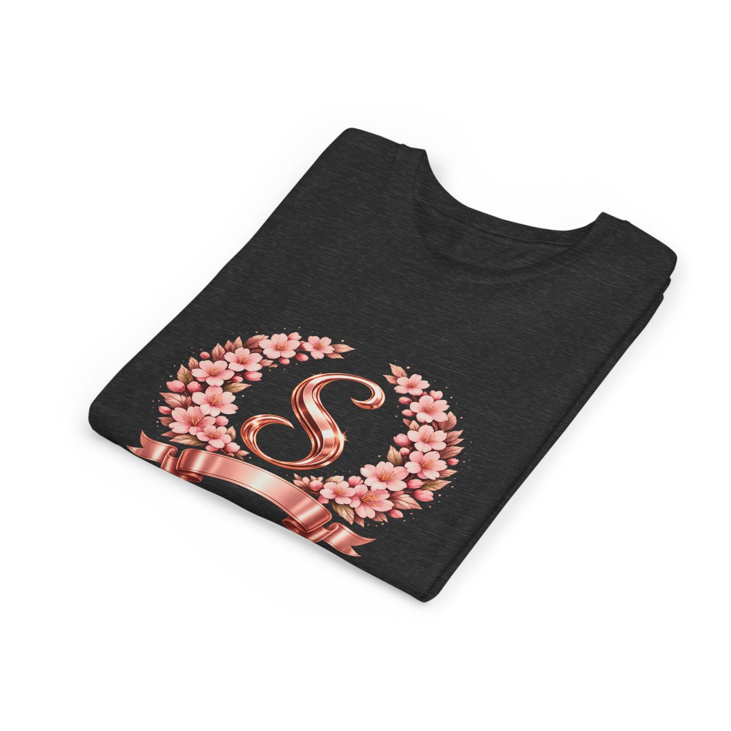 Youth Tee — Rose Gold Floral Monogram 'S' Shirt