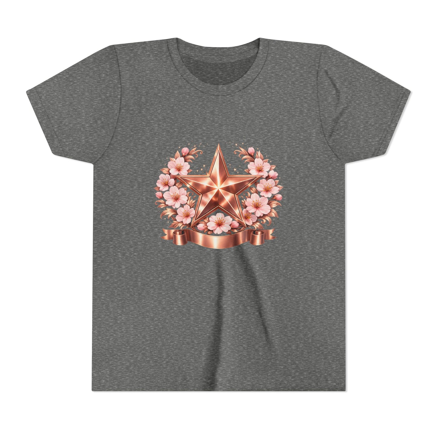 Youth Tee — Rose Gold Star with Cherry Blossom Wreath