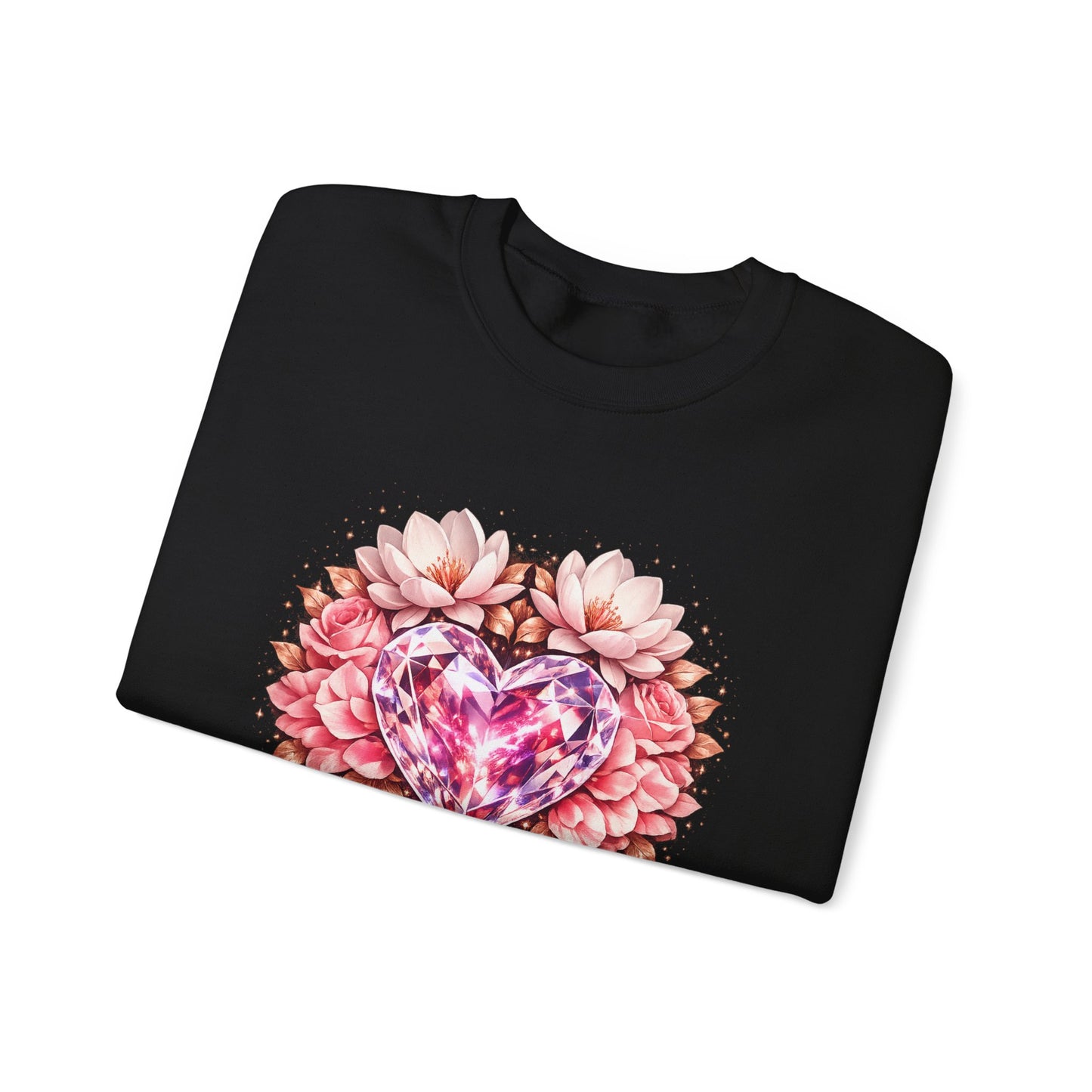 Crewneck Sweatshirt — Pink Gem Heart Floral Design