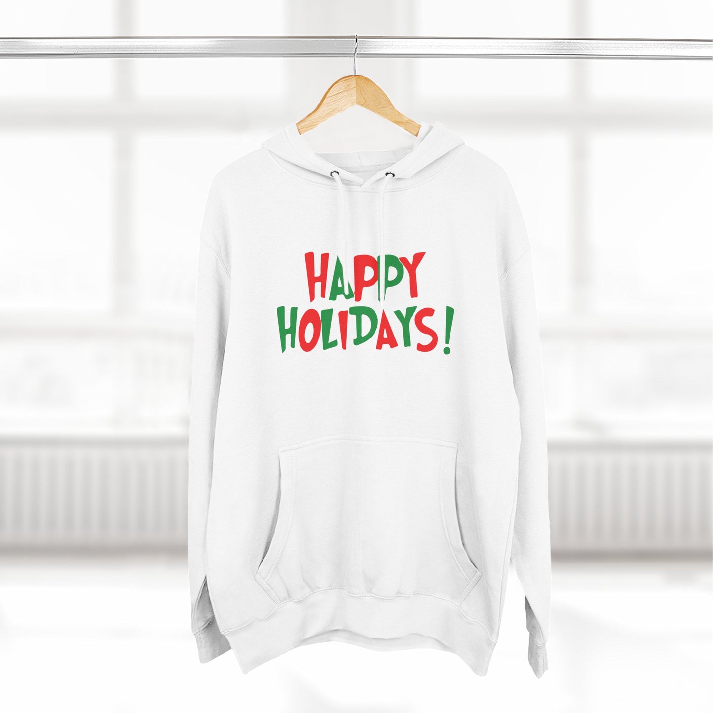 Happy Holidays! Fleece Hoodie — Festive Red & Green Holiday Sweatshirt