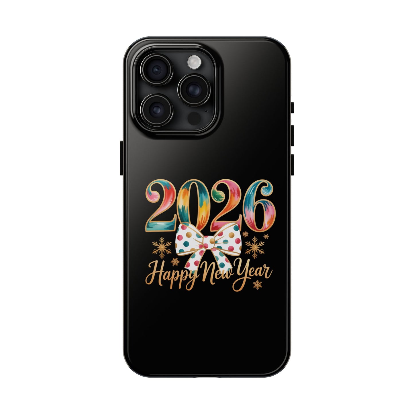 2026 Happy New Year Phone Case | Colorful Numbers, Polka Dot Bow, Sparkles