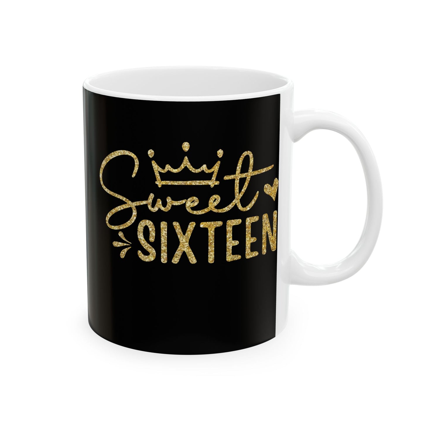 Sweet Sixteen Mug | Black and Gold Birthday Ceramic Mug