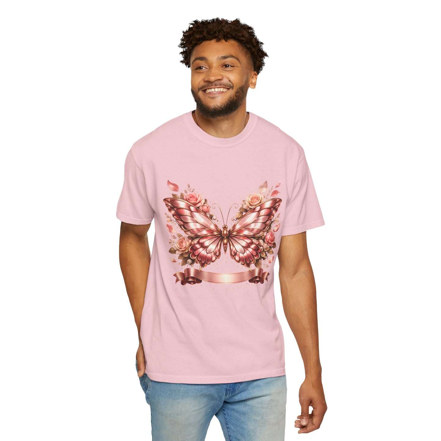 Rose Gold Butterfly T-Shirt — Floral Ribbon Graphic Tee