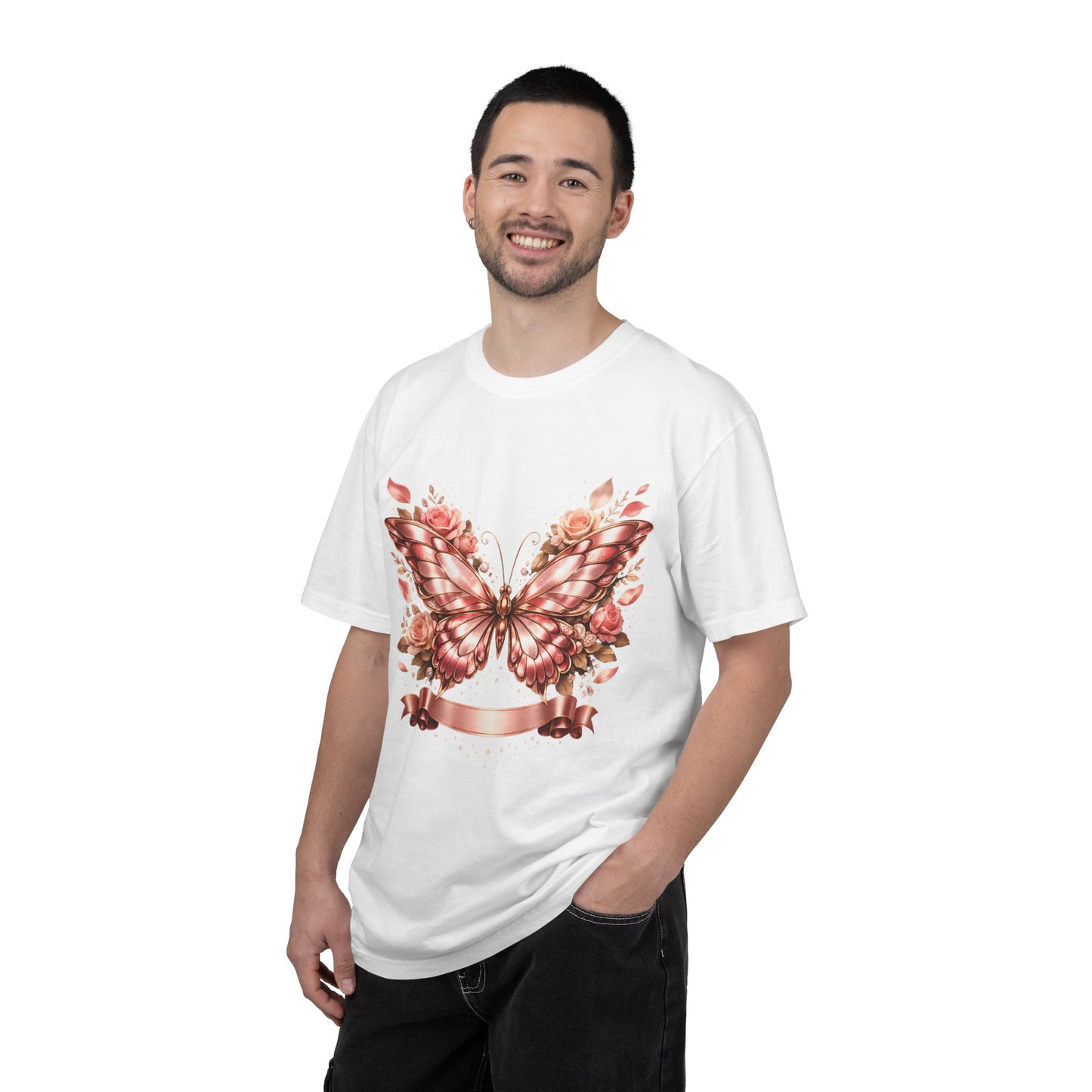 Rose Gold Butterfly T-Shirt — Floral Ribbon Graphic Tee