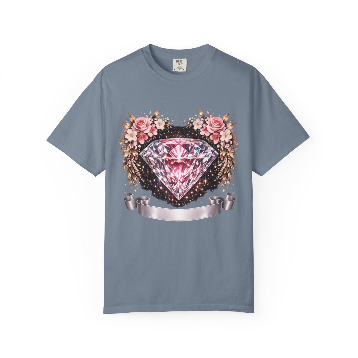 Pink Diamond Floral T-Shirt — Sparkling Gem Graphic Tee