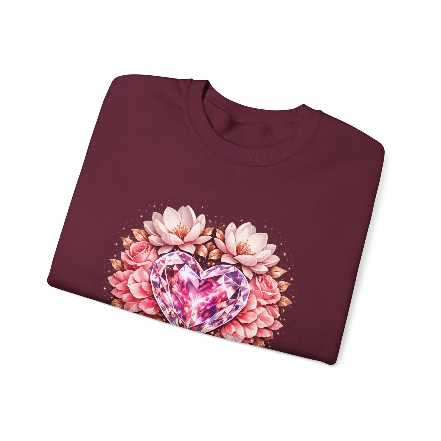 Crewneck Sweatshirt — Pink Gem Heart Floral Design