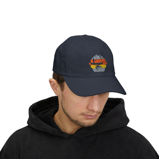 Retro Sunset Mountain Dad Cap | Embroidered Outdoor Hiking Trucker Hat