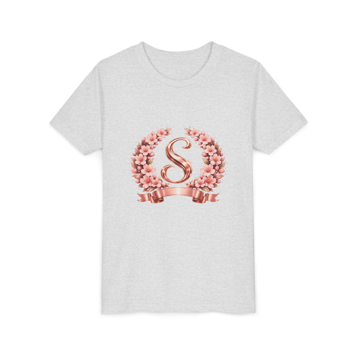Youth Tee — Rose Gold Floral Monogram 'S' Shirt