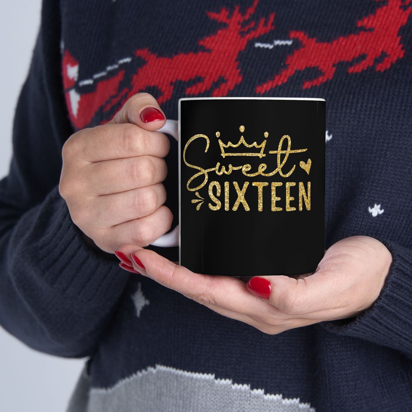 Sweet Sixteen Mug | Black and Gold Birthday Ceramic Mug