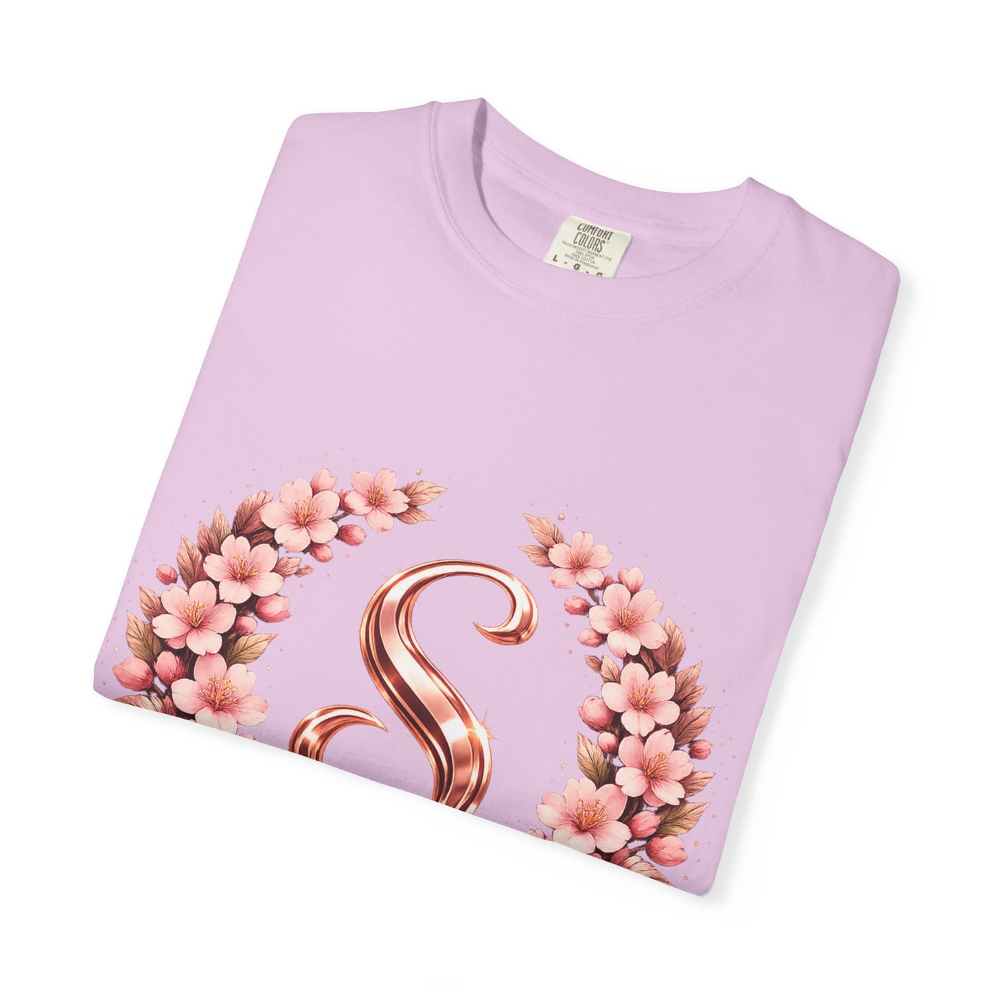 Floral Monogram 'S' T-Shirt — Rose Gold Wreath Tee