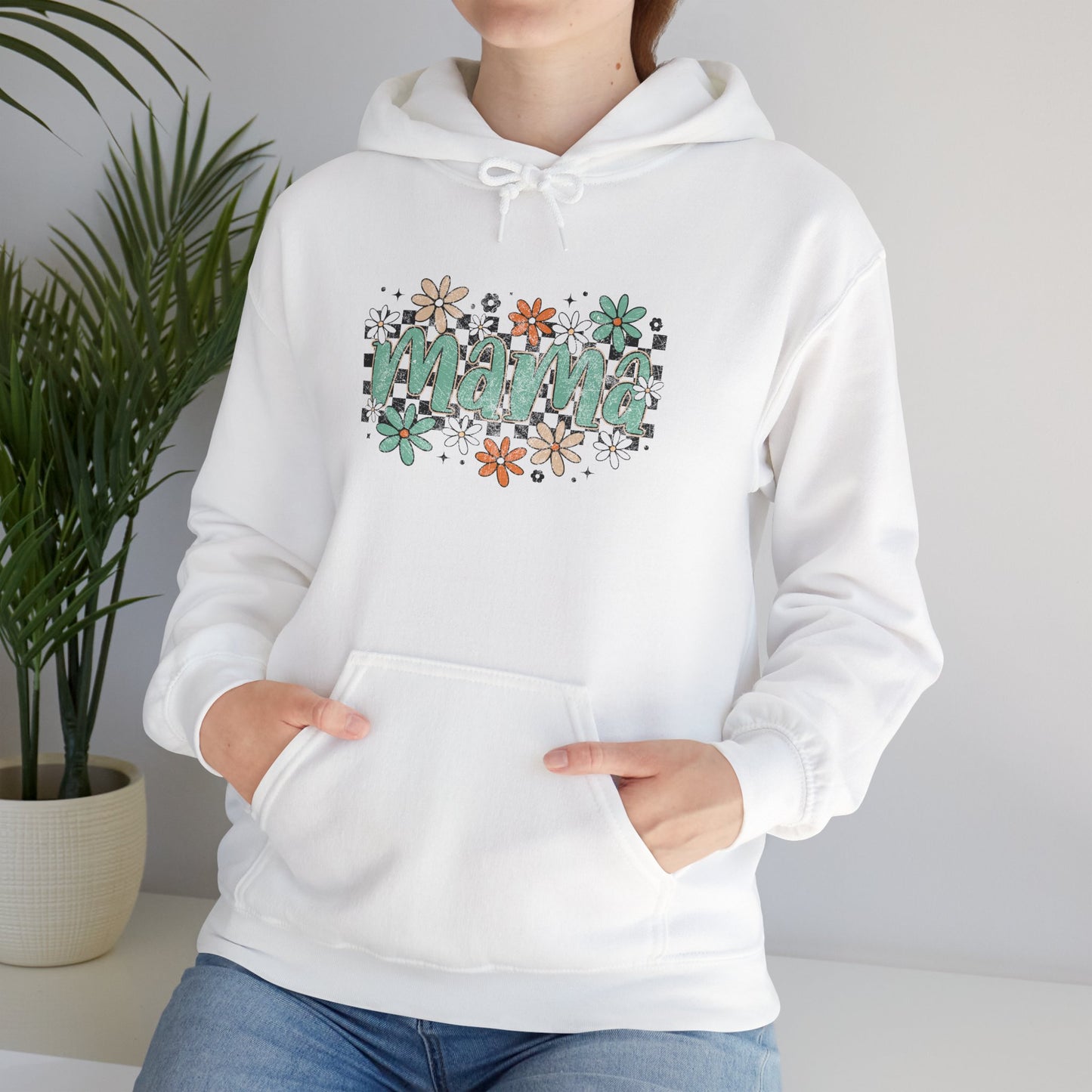 Floral Mama Hoodie – Checkerboard Green Mom Sweatshirt
