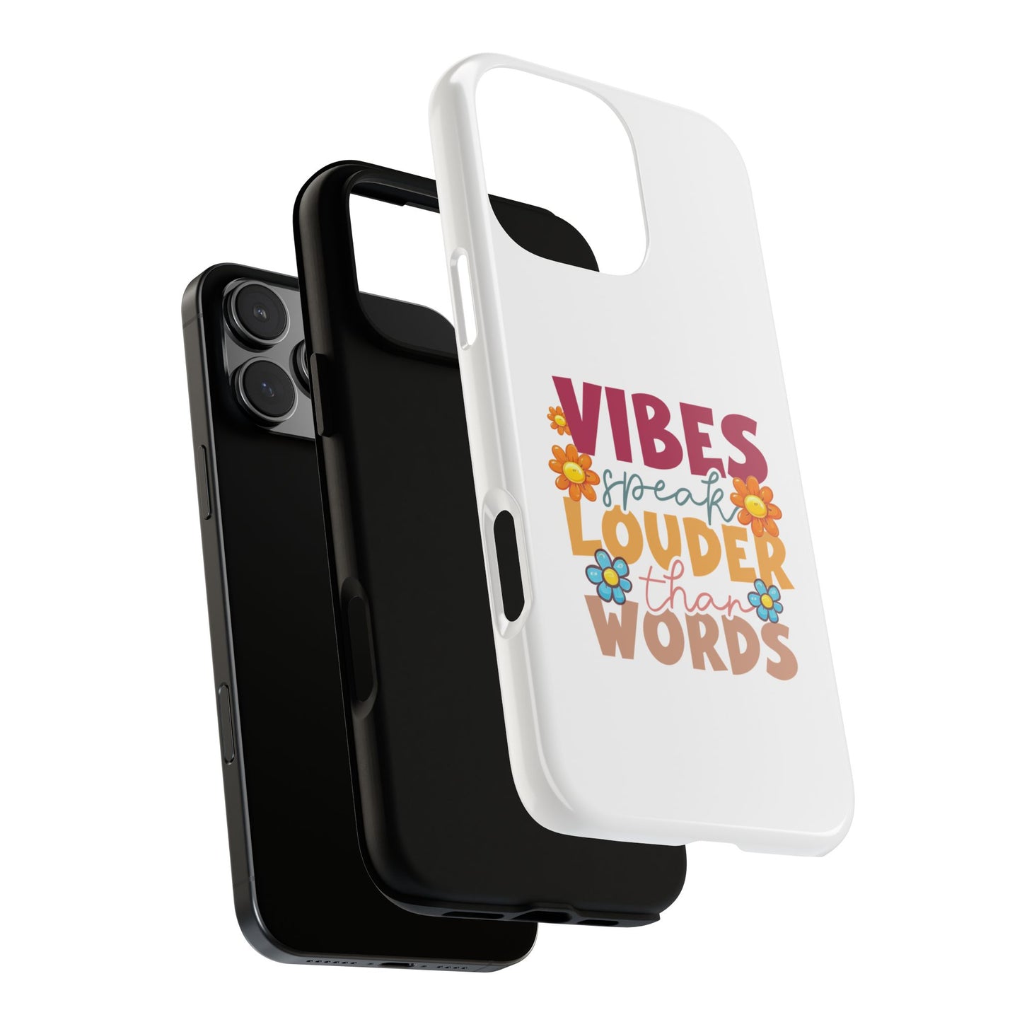 Vibes Speak Louder Than Words Phone Case | Floral Retro Typography