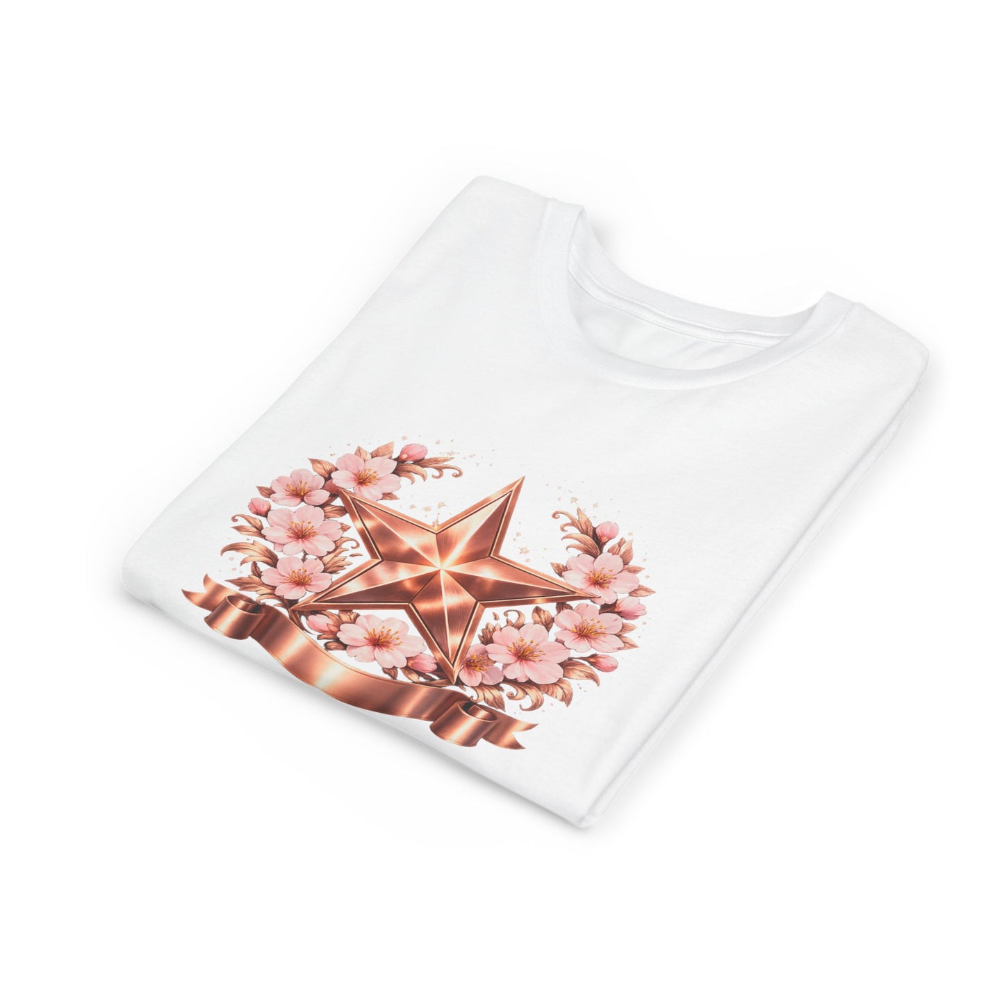 Youth Tee — Rose Gold Star with Cherry Blossom Wreath