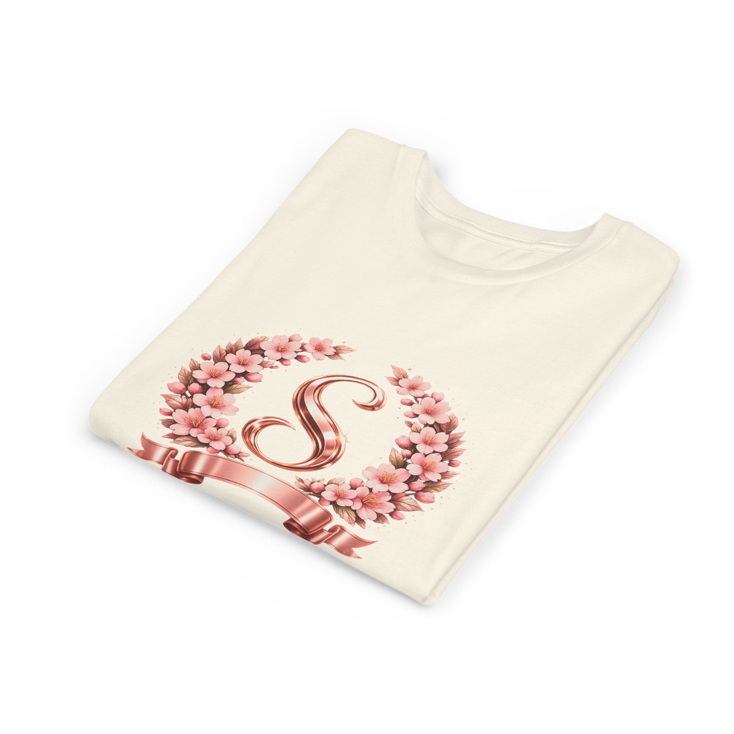 Youth Tee — Rose Gold Floral Monogram 'S' Shirt
