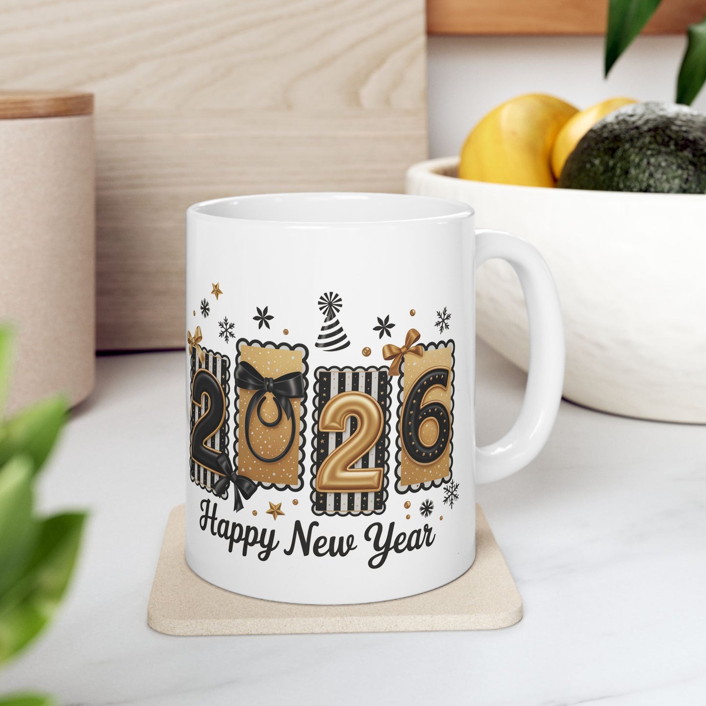 Happy New Year 2026 Mug | Champagne Gold Celebration Ceramic Mug