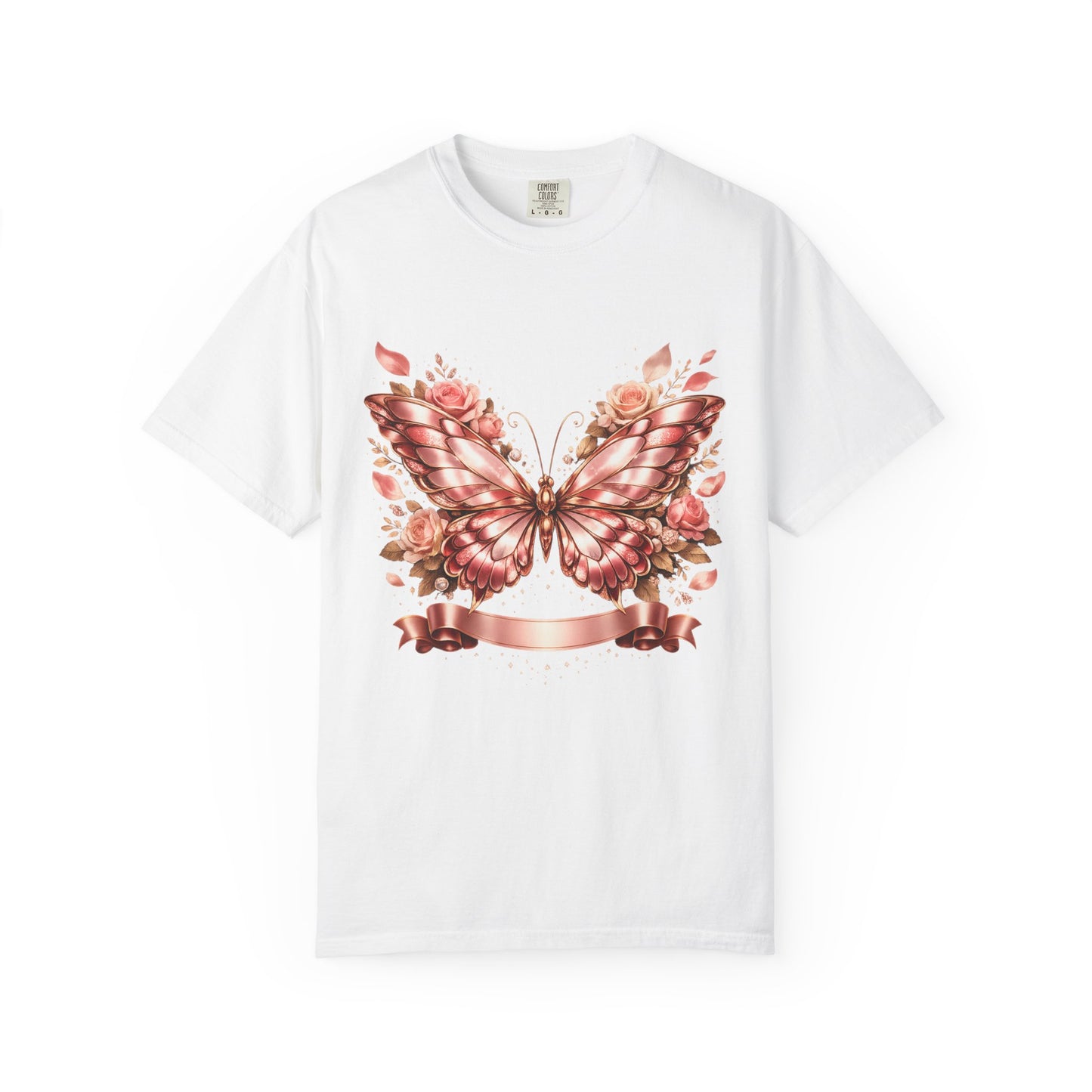 Rose Gold Butterfly T-Shirt — Floral Ribbon Graphic Tee