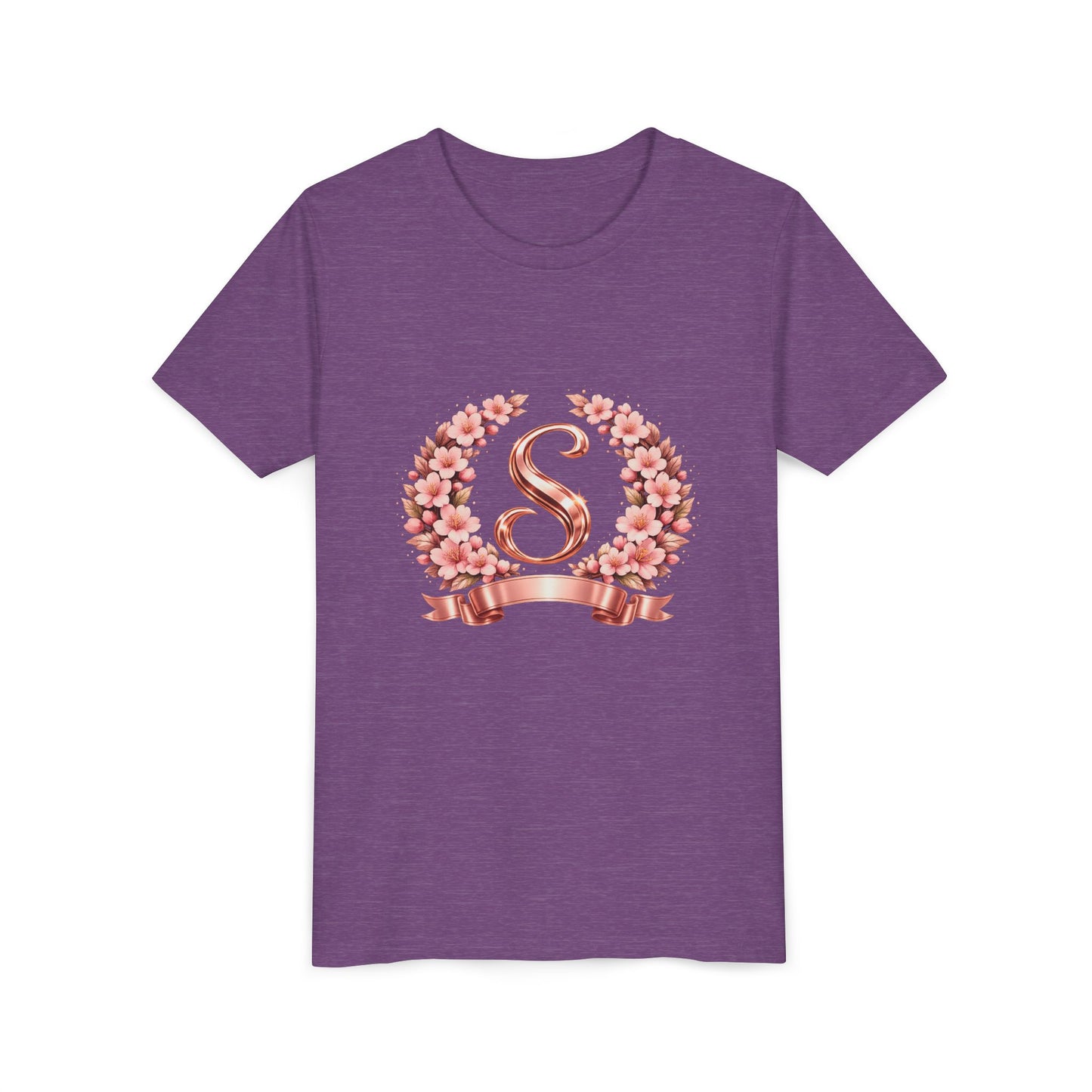 Youth Tee — Rose Gold Floral Monogram 'S' Shirt