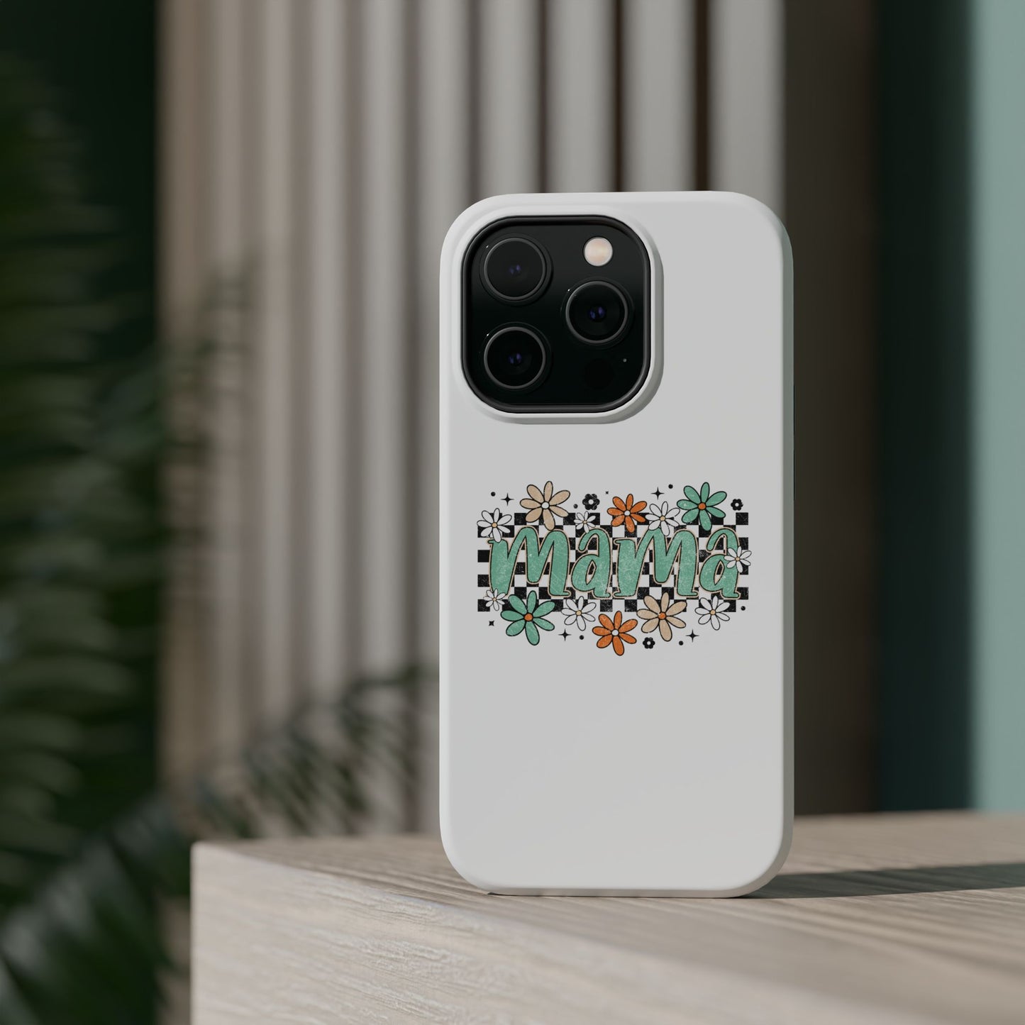Mama floral checkerboard phone case | Magnetic impact-resistant case