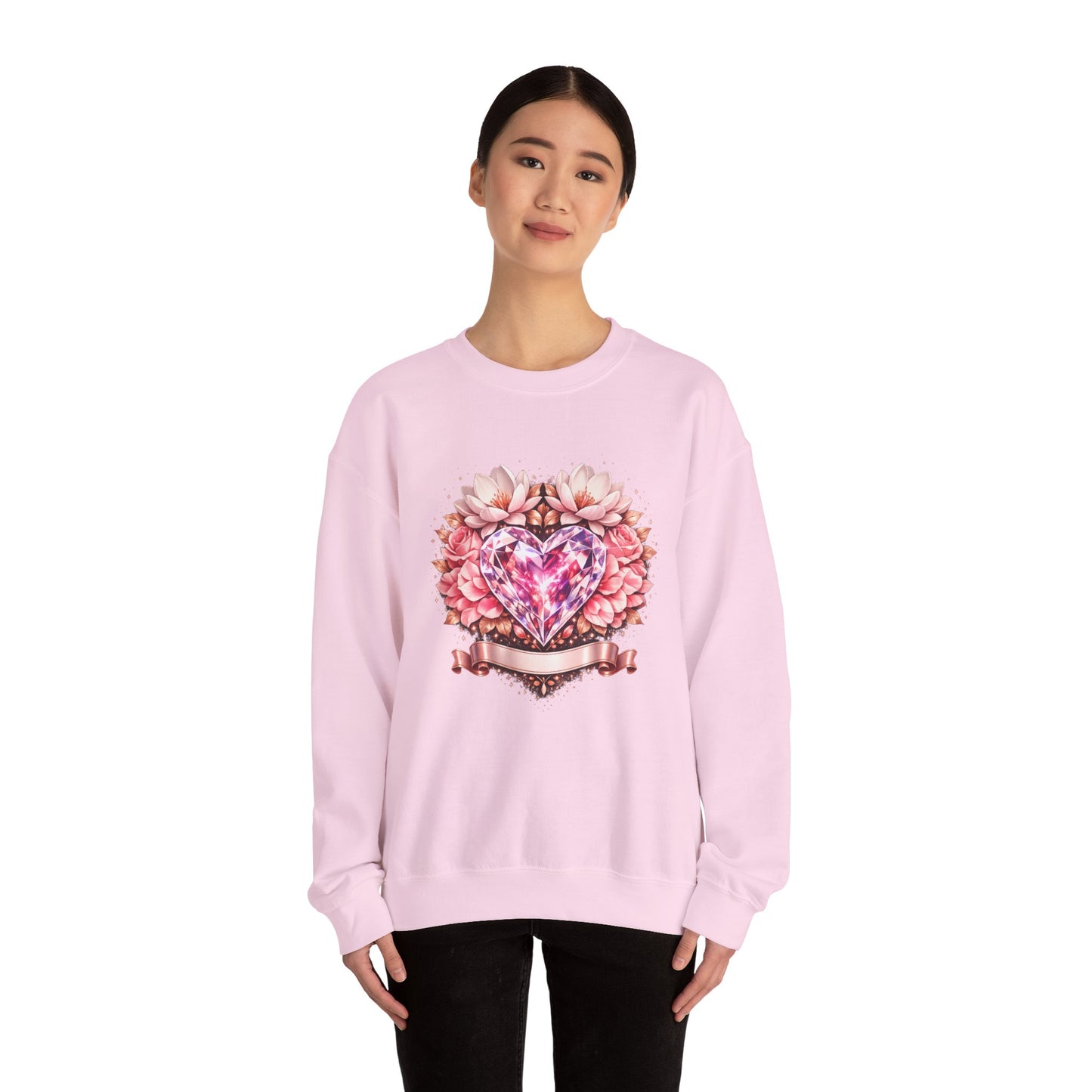 Crewneck Sweatshirt — Pink Gem Heart Floral Design