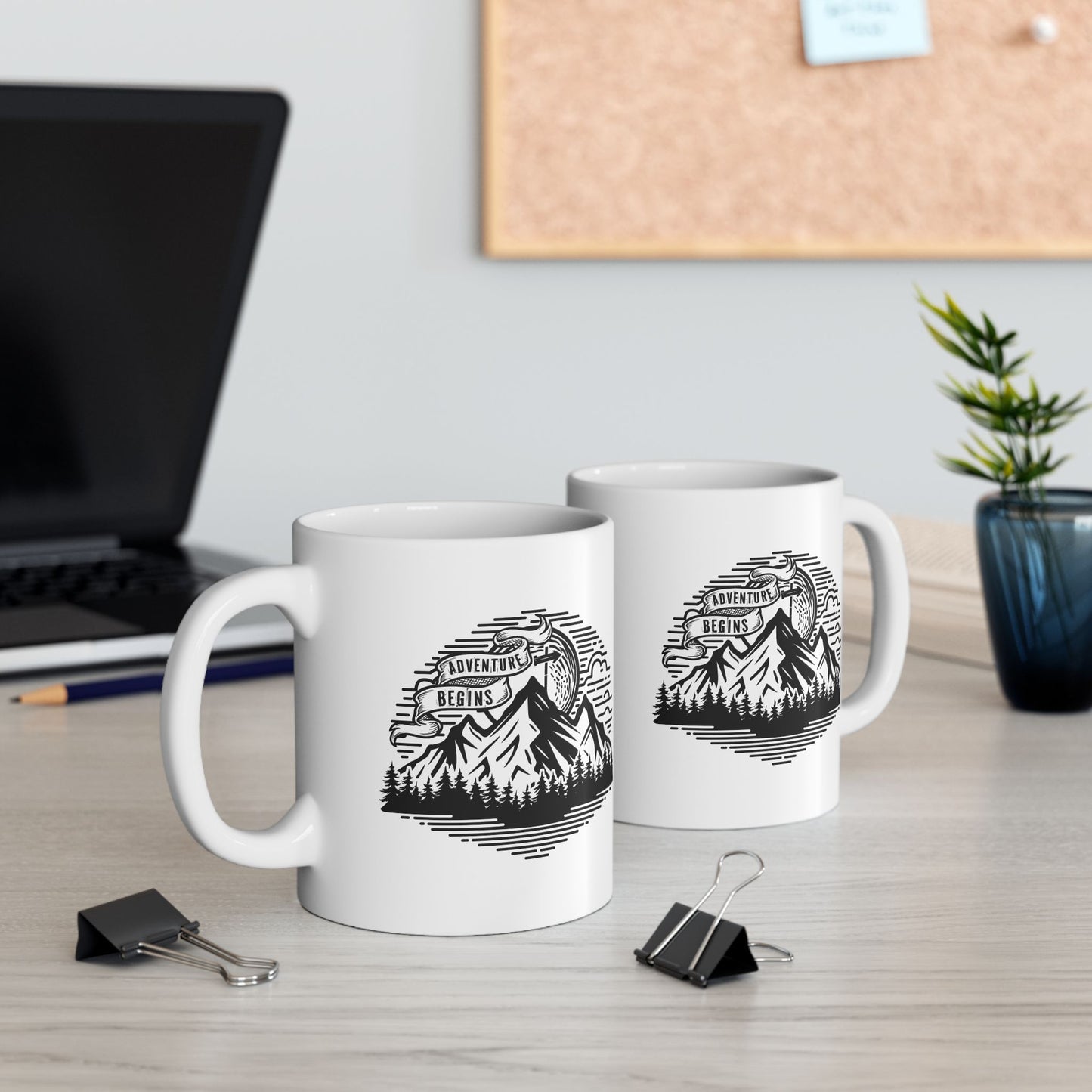 Mountain Landscape Mug | Retro Sunrise Forest Silhouette