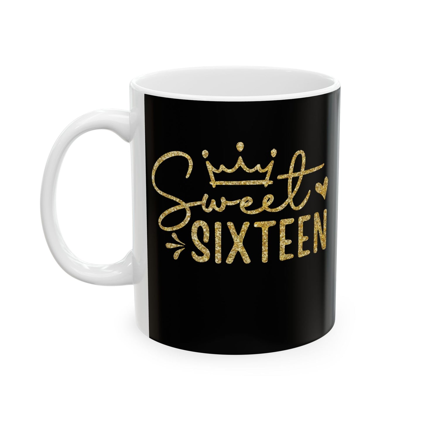 Sweet Sixteen Mug | Black and Gold Birthday Ceramic Mug
