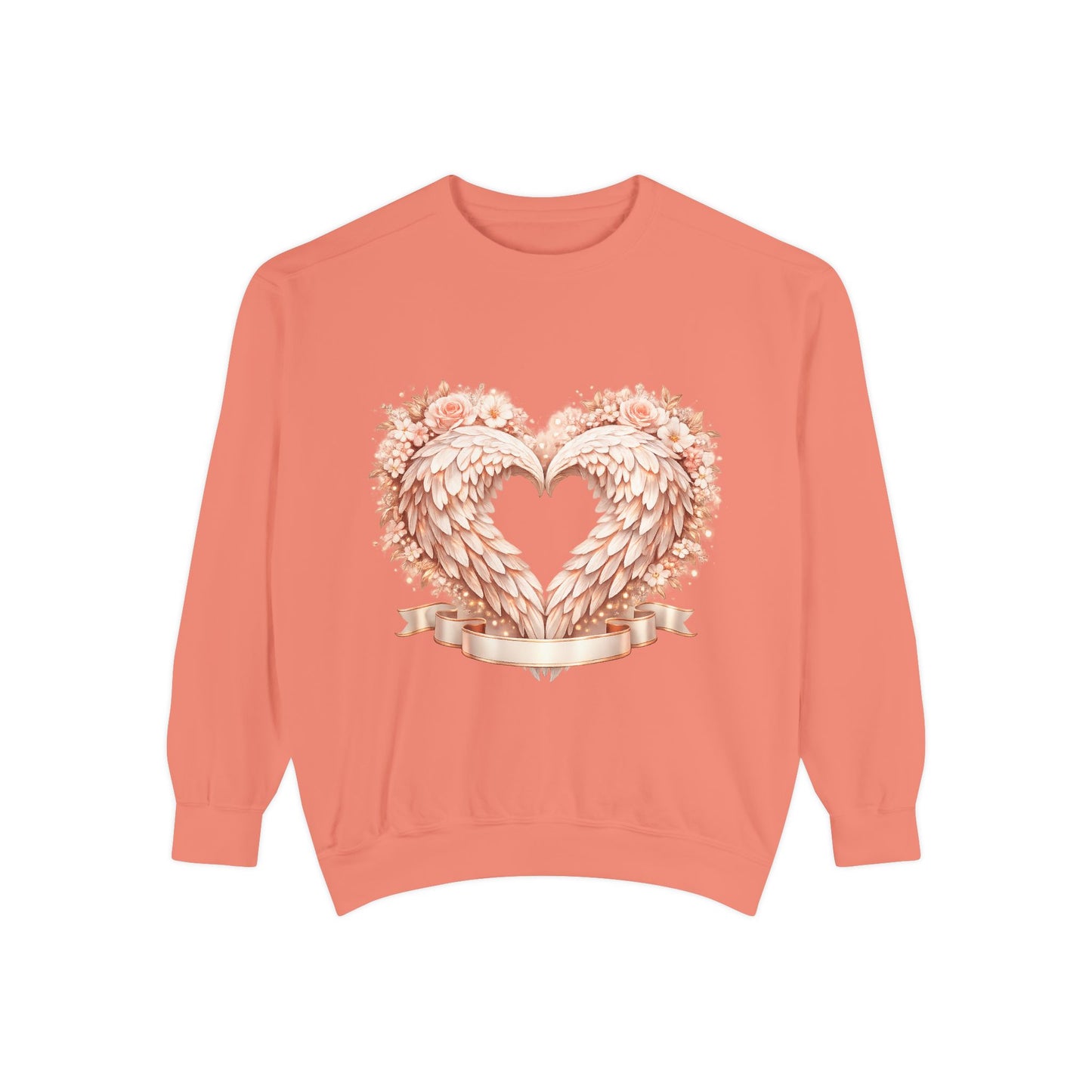 Heart Wings Sweatshirt — Rose Gold Floral Winged Heart Crewneck