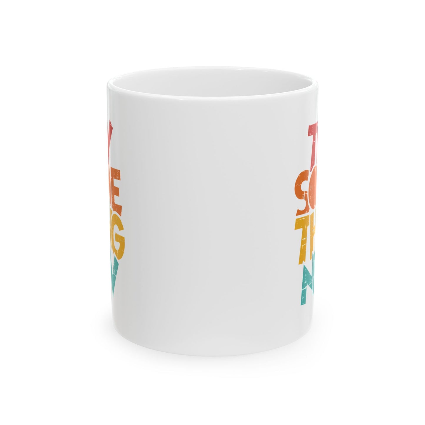 Retro Rainbow Text Mug | Colorful Stacked Phrase Ceramic Mug