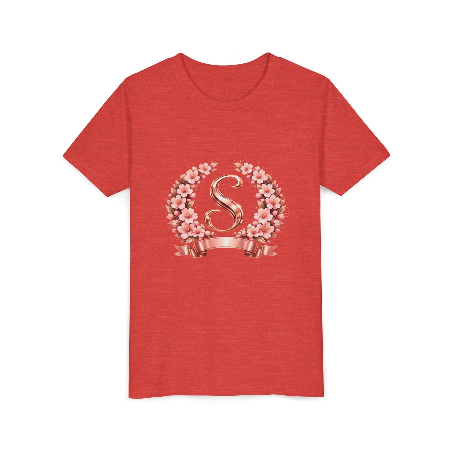 Youth Tee — Rose Gold Floral Monogram 'S' Shirt