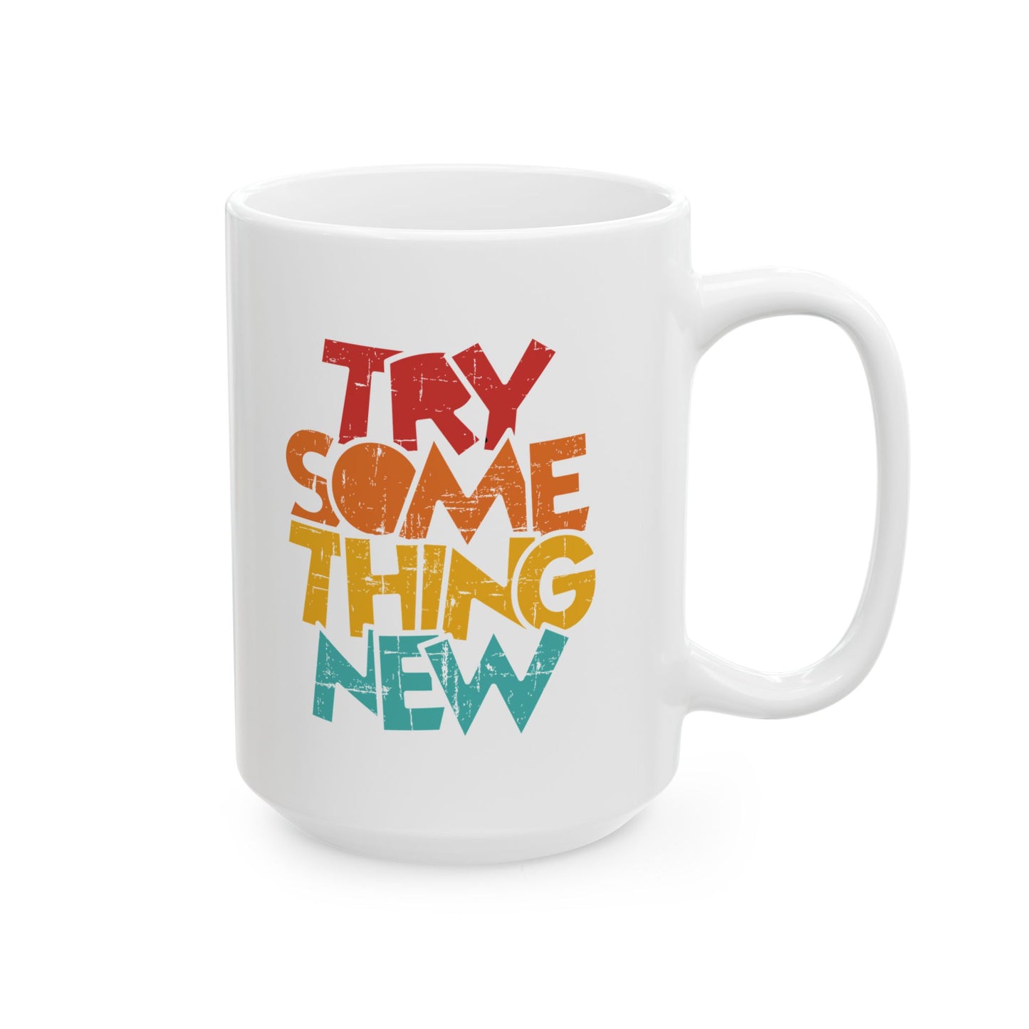 Retro Rainbow Text Mug | Colorful Stacked Phrase Ceramic Mug