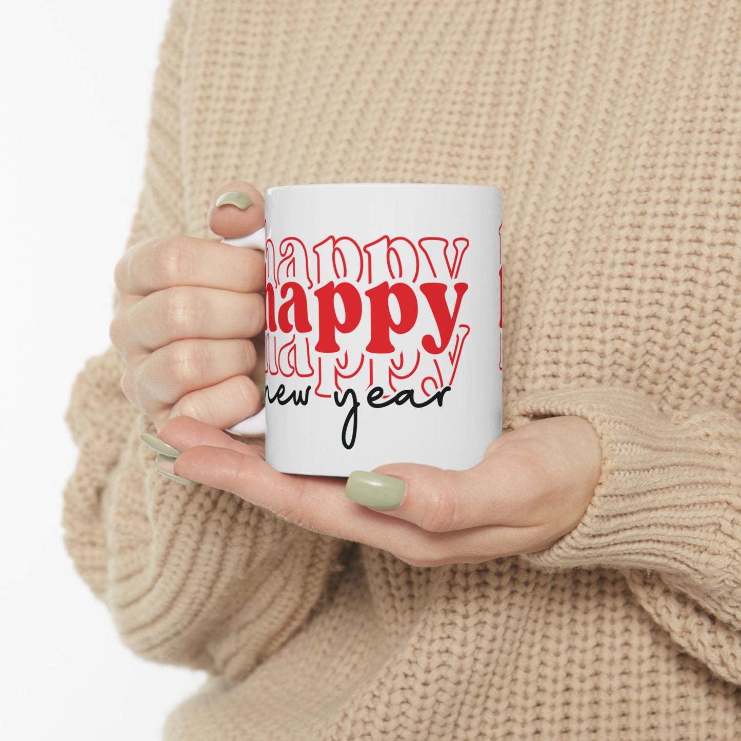 Happy New Year typography mug | Ceramic Coffee Cup 11oz 15oz
