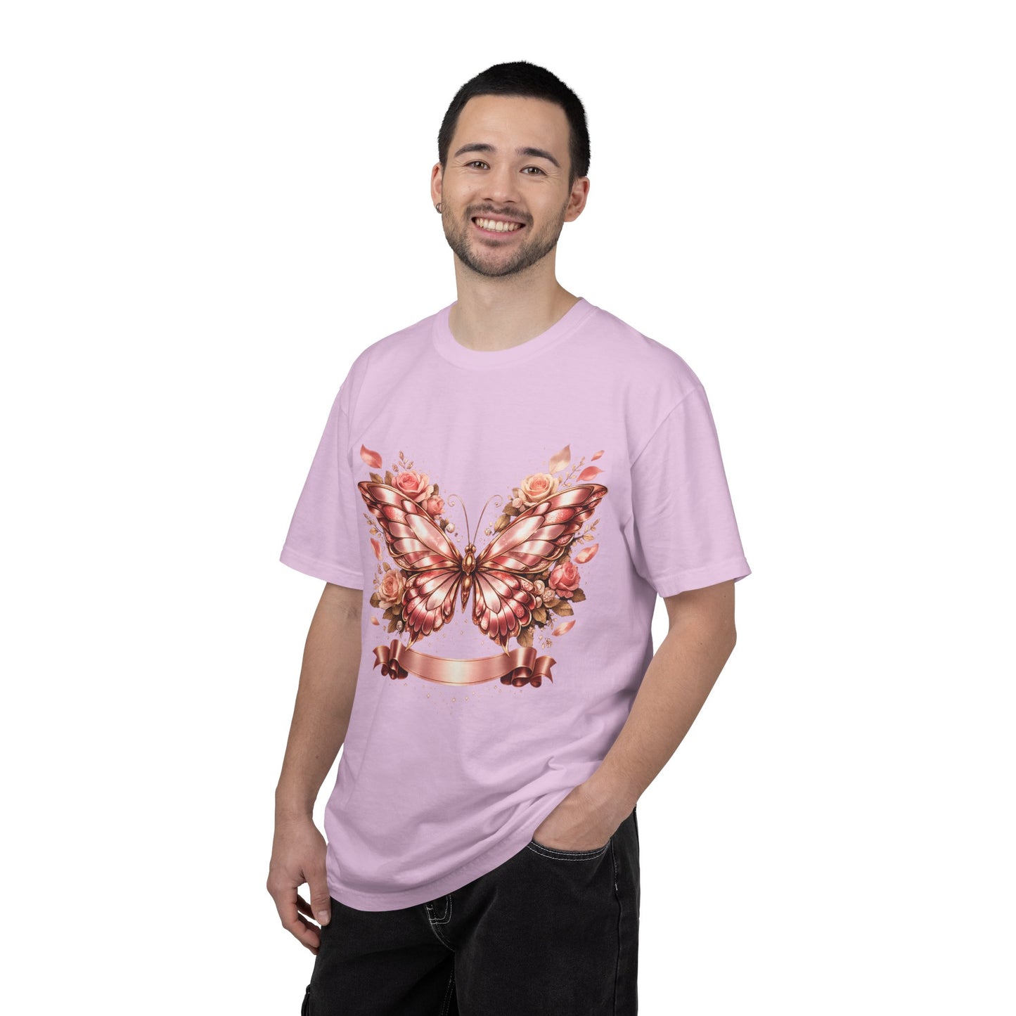 Rose Gold Butterfly T-Shirt — Floral Ribbon Graphic Tee