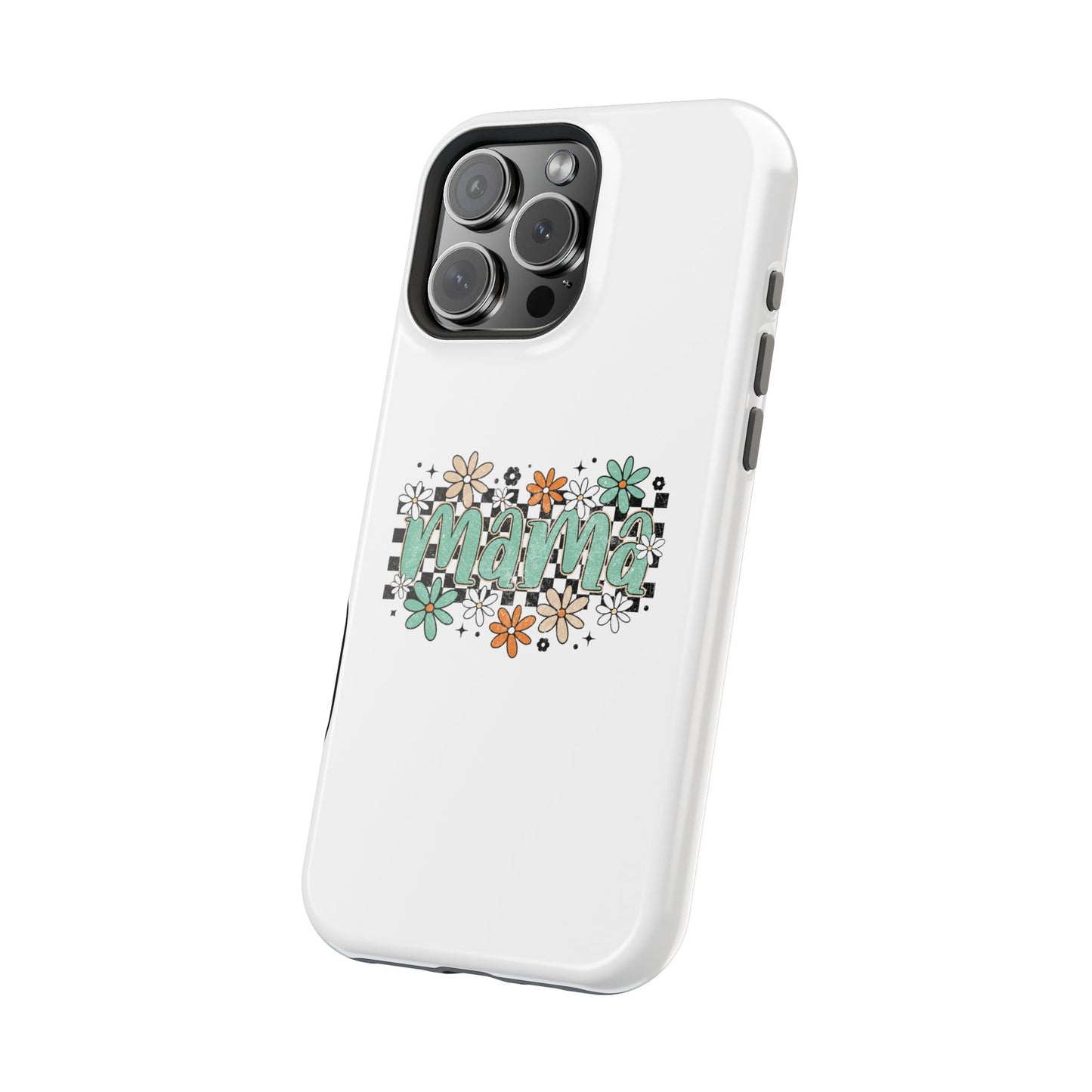 Mama floral checkerboard phone case | Magnetic impact-resistant case
