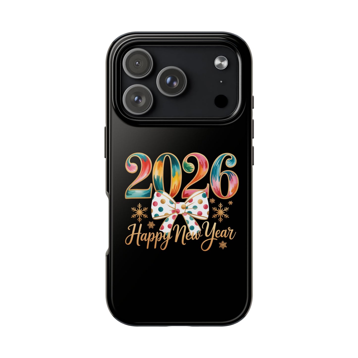 2026 Happy New Year Phone Case | Colorful Numbers, Polka Dot Bow, Sparkles