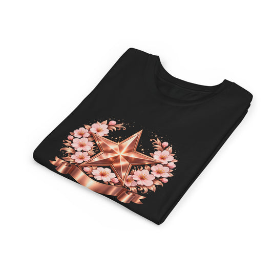 Youth Tee — Rose Gold Star with Cherry Blossom Wreath
