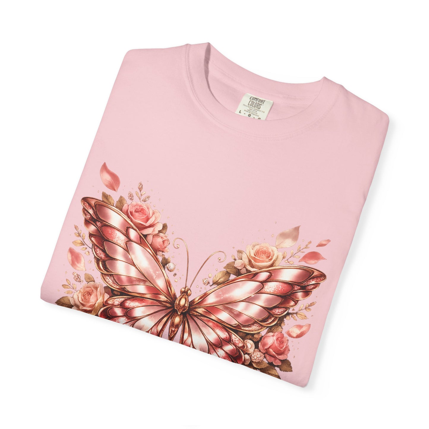 Rose Gold Butterfly T-Shirt — Floral Ribbon Graphic Tee