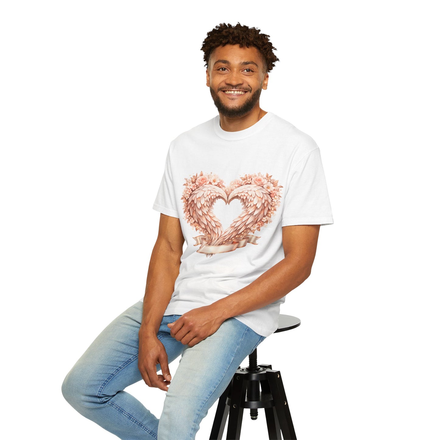 Angel Wing Heart T-Shirt — Floral Ribbon Love Graphic Tee