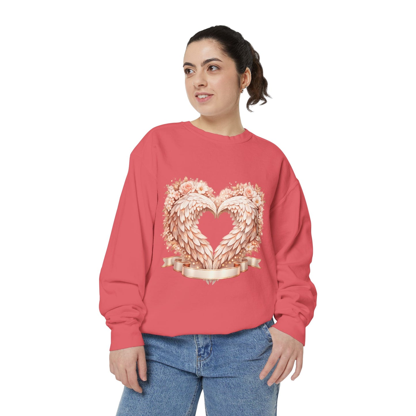 Heart Wings Sweatshirt — Rose Gold Floral Winged Heart Crewneck