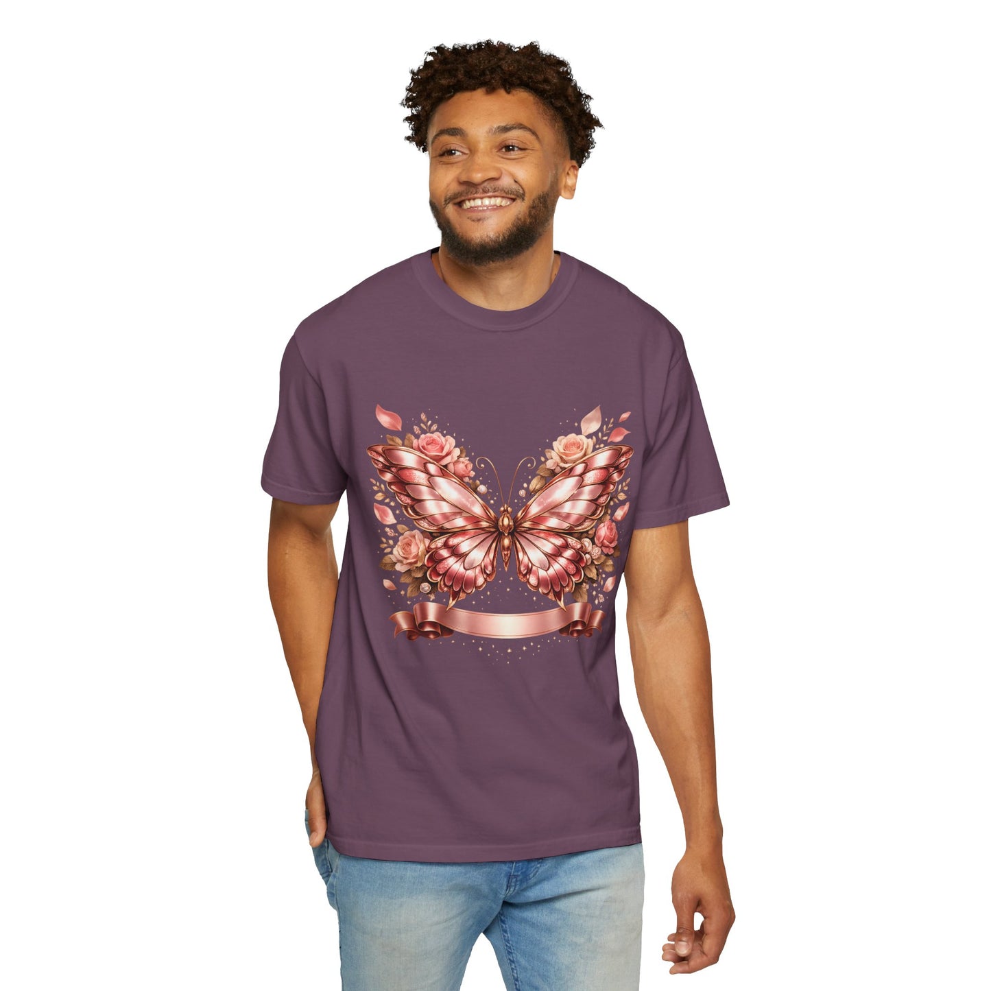 Rose Gold Butterfly T-Shirt — Floral Ribbon Graphic Tee