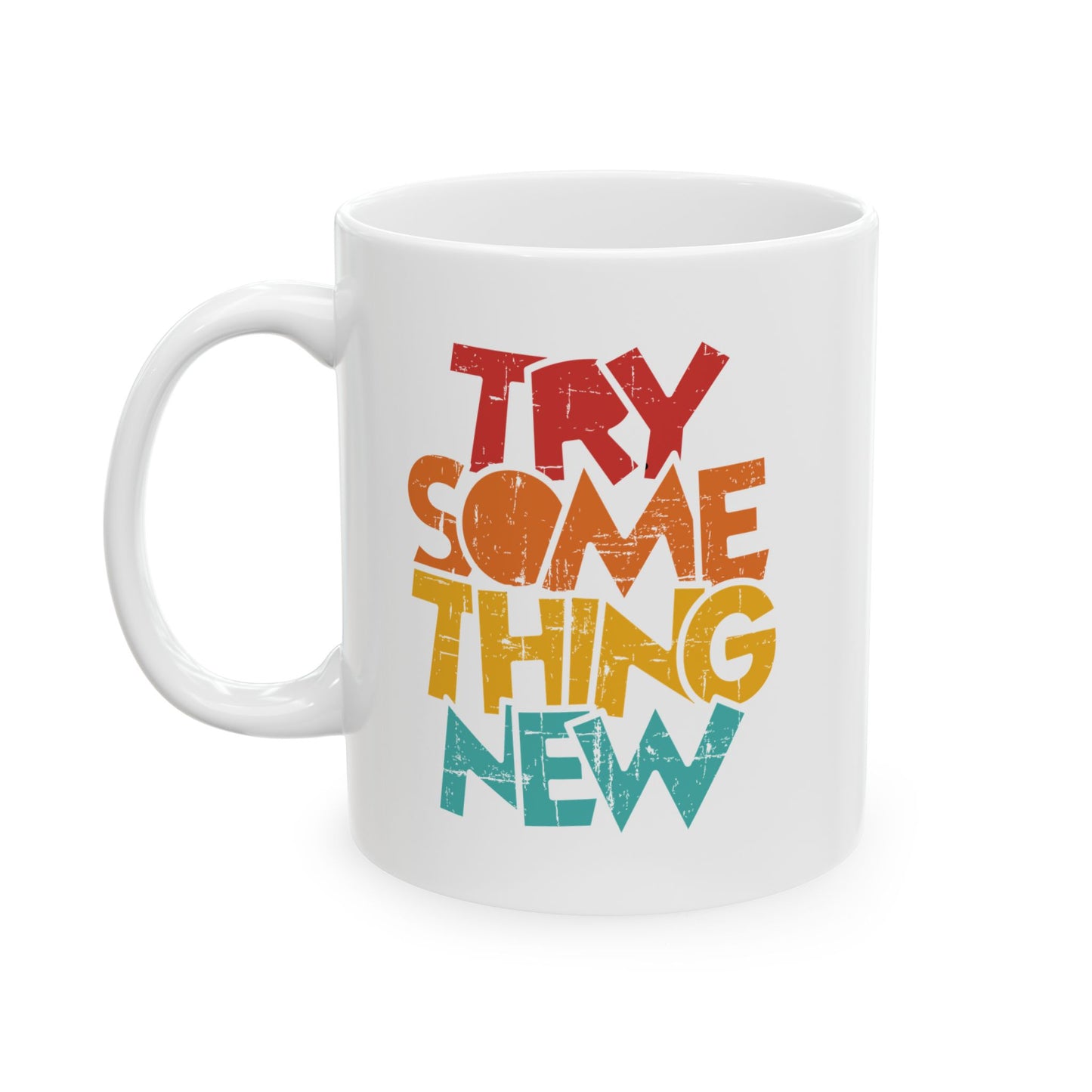 Retro Rainbow Text Mug | Colorful Stacked Phrase Ceramic Mug